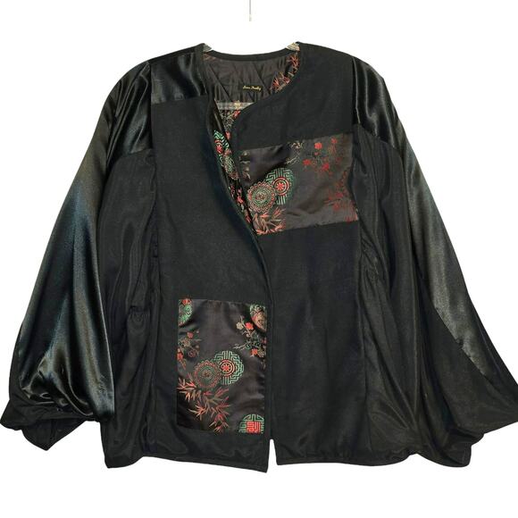 Susan Bradley Open Jacket Asian Embroidered Quilted Reversible Balloon Sleeve OS - Picture 2 of 13